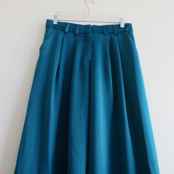 ZENA PRESLEY Teal Satin Palazzo Wide Leg Pants Drapey - Women's Size M - Picture 11 of 15